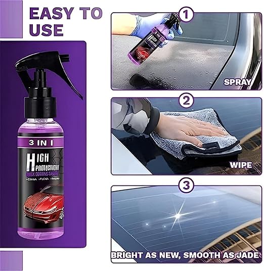3 in 1 High Protection Quick Car Ceramic Coating Spray - Car Wax Polish Spray (Pack of 1)